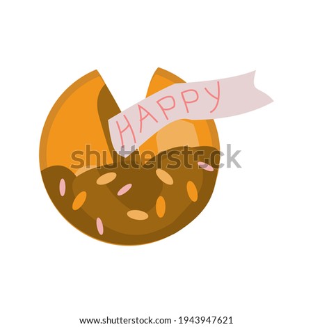 Chinese fortune cookie with chocolate and best wishes Vector cartoon illustration