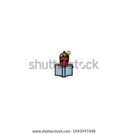 Chili Reading Book  Cartoon Character Vector Illustration Design. Cute, Fun, And Funny Style. Recomended For Vegetable Shop Logo Mascot.