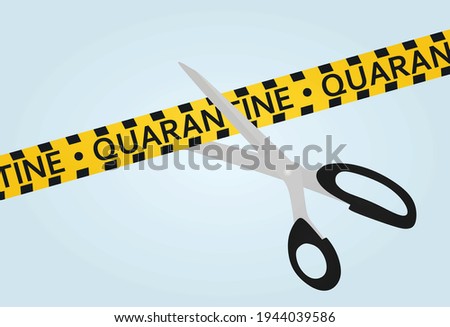 Scissors cut quarantine tape. vector