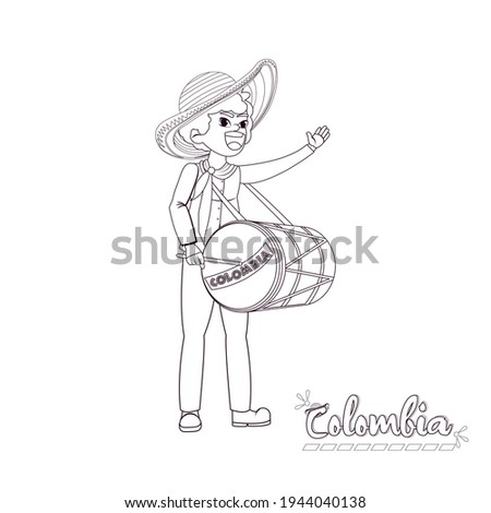 Traditional colombian man playing drum. Colombian culture - Vector illustration