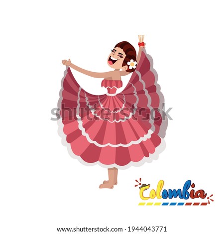 Traditional colombian woman dancing. Colombian culture - Vector illustration