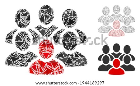 Triangle mosaic people crowd icon with mesh vector model. People crowd mosaic icon of triangle items which have different sizes, and positions, and color shades.