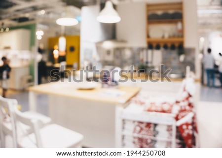 Abstract blurred furniture home decor store interior with bokeh light background for montage product display