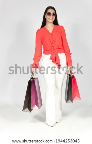 Shopping girl isolated on white, sale concept 