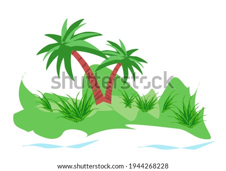 Tropical island with palm tree, coconut tree ,sea, mountain, fresh air. isolate on white background. Copy space for your text.
