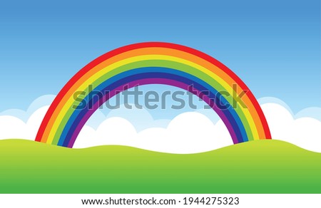 Rainbow Bright sky Summer field vector illustration