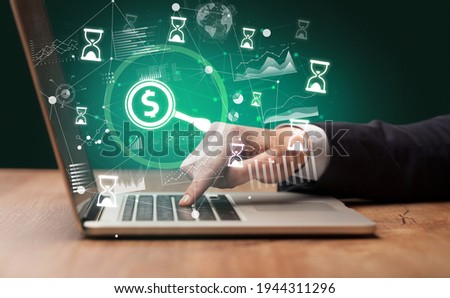 Business hand working on laptop, successful business concept