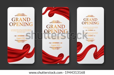 elegant luxury grand opening social media stories template with swirl silk red curtain with golden color and white background Royalty-Free Stock Photo #1944313168