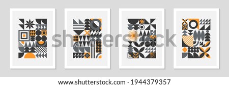 Bundle of abstract bauhaus geometric pattern backgrounds.Trendy minimalist geometric designs with simple shapes and elements.Mid century modern artistic vector illustrations.Scandinavian ornaments.