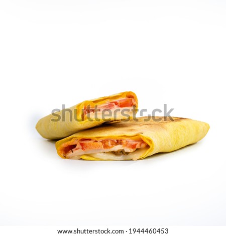 Fried pita bread with cheese on white background.