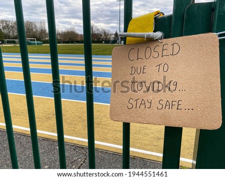 Playground closed due to covid19 coronavirus pandemic. Sports facilities are closed for public to prevent virus spread.