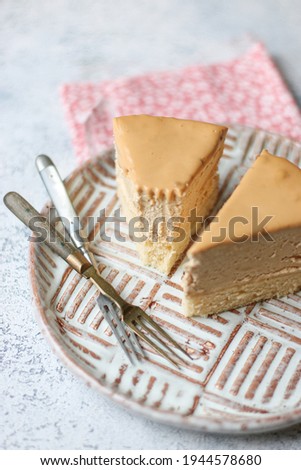 cheesecake on a rustic stand