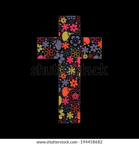 Floral cross on black grunge background