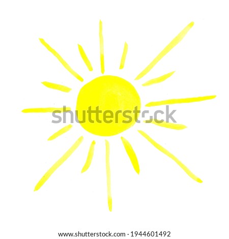 hand drawn watercolor sun icon. Yellow sun. Sunny day.
