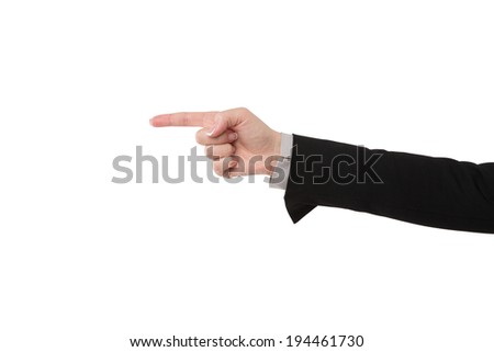 Business woman pointing at copy space, isolated on white