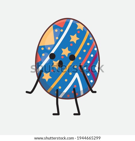 Vector Illustration of Easter Egg Character with cute face, simple hands and leg line art on Isolated Background. Flat cartoon doodle style.