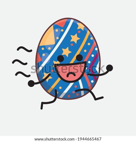 Vector Illustration of Easter Egg Character with cute face, simple hands and leg line art on Isolated Background. Flat cartoon doodle style.