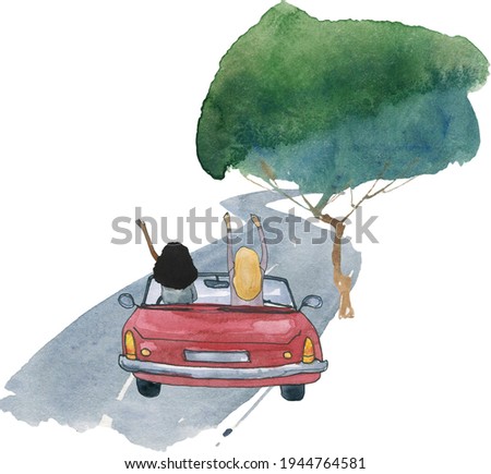 watercolor travel clipart road trip clip art sublimation designs couple adventure traveling best friends red cars pine tree map backpack