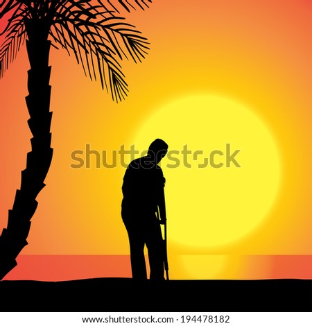Vector silhouette of a woman at the sunset.