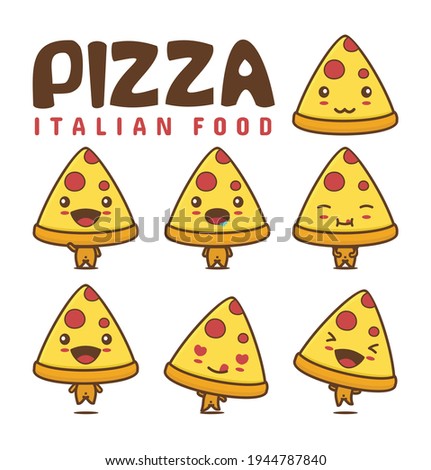 cute cartoon pizza slices. with different facial expressions