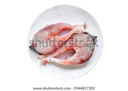 healthy food white raw fish steak silver carp ready to cook snack vegetarian meal top view copy space background rustic 