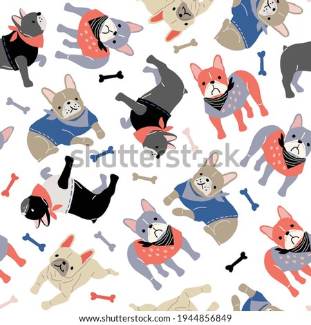 Vector seamless pattern with french bulldogs. Repeat tile of frenchies.