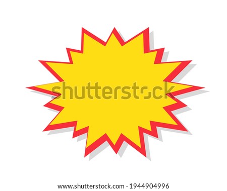 Starburst in cartoon style. Red speech bubble badge isolated on background. Boom attention grabber sticker. Vector illustration.