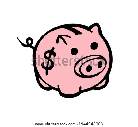 pig piggy bank Hand drawn colored vector illustration icon clip art
