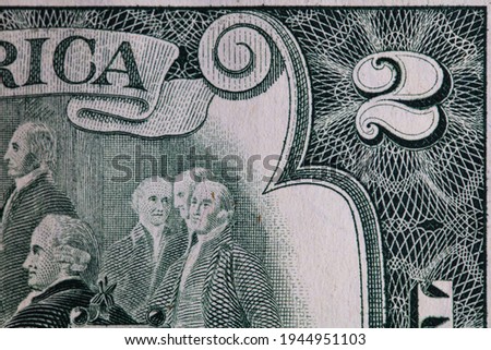 Fragment of reverse of 2 US dollar banknote for design purpose