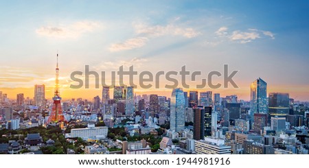 Cityscape of Tokyo skyline, panorama aerial skyscrapers view of office building and downtown in Tokyo in the evening. Japan, Asia. Royalty-Free Stock Photo #1944981916
