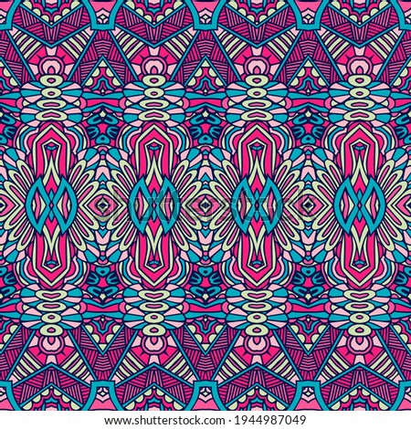 Vector seamless pattern flower embroidery colorful ethnic tribal geometric playful print