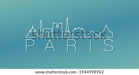 Paris, France Skyline Linear Design. Flat City Illustration Minimal Clip Art. Background Gradient Travel Vector Icon.