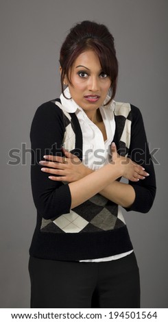 Indian businesswoman shivering