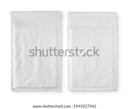 White paper bubble envelopes, isolated on white background. Mock-up template.