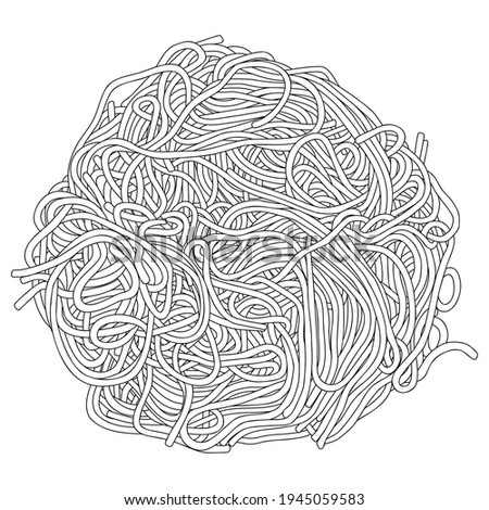 Spaghetti - hand drawn black and white vector illustration. Royalty-Free Stock Photo #1945059583