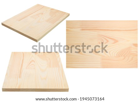 a fragment of a wooden glued board made of pine, a set of three photos