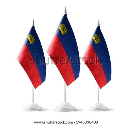 Small national flags of the Liechtenstein on a white background