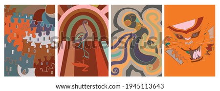 Artistic abstract vector. Poster with fancy curved shapes in graffiti wall style. Cubism art design elements. Modern mystic natural spiritual idea. Futuristic geometry in hand drawing line.