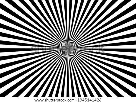 Optical illusion. Deception. Abstract futuristic background from black and white stripes. Vector illustration radial lines, starburst, sunburst, circular pattern Op Art fractal style cover template Royalty-Free Stock Photo #1945141426