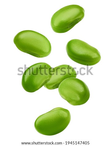 Falling edamame, green beans, isolated on white background, clipping path, full depth of field Royalty-Free Stock Photo #1945147405