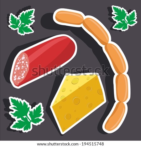 Vector illustration of a cartoon stickers of food