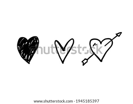 Heart illustration line art for template with black and red color.