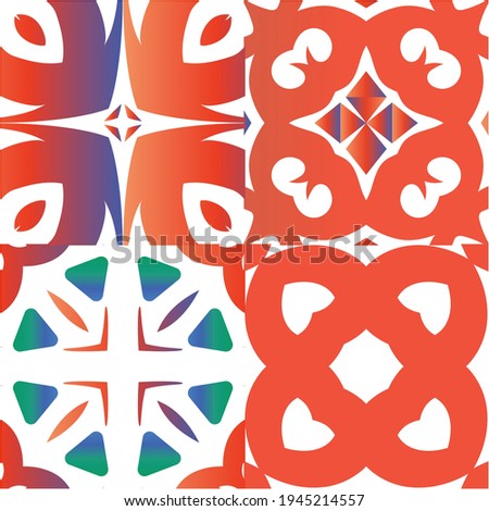 Antique talavera tiles patchworks. Graphic design. Set of vector seamless patterns. Red mexican ornamental  decor for bags, smartphone cases, T-shirts, linens or scrapbooking.