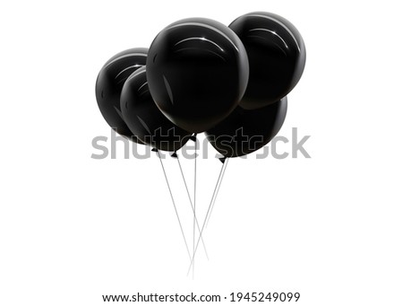 Realistic black balloons isolated on transparent background. Vector illustration.