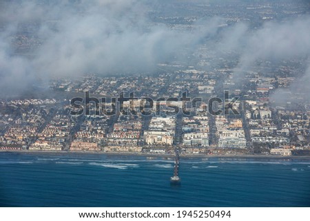 Aerial view of the downtown area of Oceanside, California, USA.