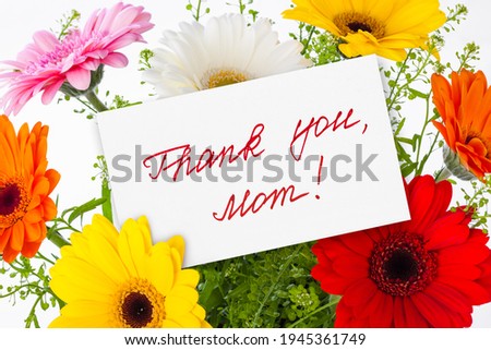 Flowers bouquet and greeting card - celebration background
