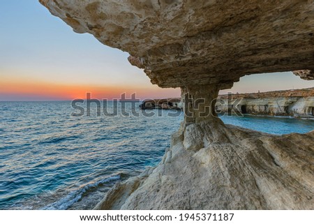 Famous Sea Caves at sunset in Ayia Napa Cyprus - nature background