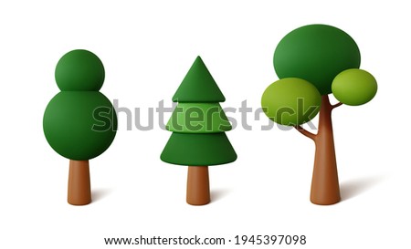 Set abstract Trees isolated on a white background. 3d rendering vector illustration