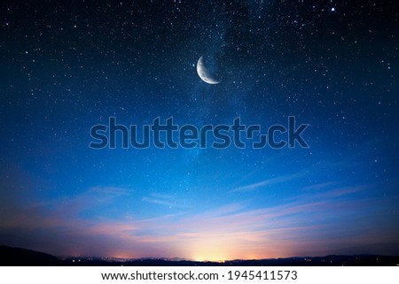 Sky night stars and moon, islamic night Royalty-Free Stock Photo #1945411573