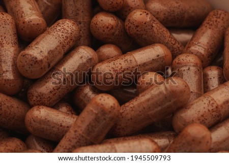 Macro photography of traditional medicine in capsule form for health care                           